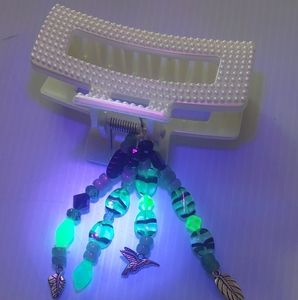 White Beaded Hair Clip with Green Accents